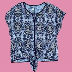 PerSeption Concept Blue and Black Patterned Blouse